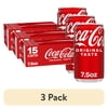(3 pack) Coca-Cola Soda Pop Mini Cans, 7.5 fl oz, 15 Pack