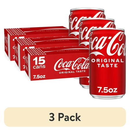 (3 pack) Coca-Cola Soda Pop Mini Cans, 7.5 fl oz, 15 Pack