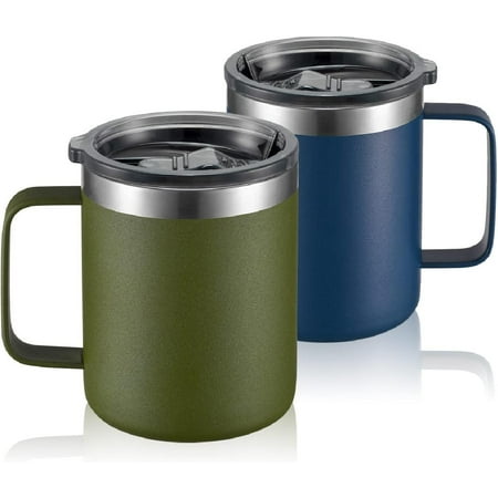 

12oz Stainless Steel Insulated Coffee Mug with Handle Double Wall Vacuum Travel Mug Tumbler Cup with Sliding Lid Navy and Army Green