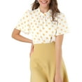 thumbnail image 5 of Allegra K Women's Polka Dots Stand Collar Pleat Keyhole Back Short Flare Sleeve Top, 5 of 6