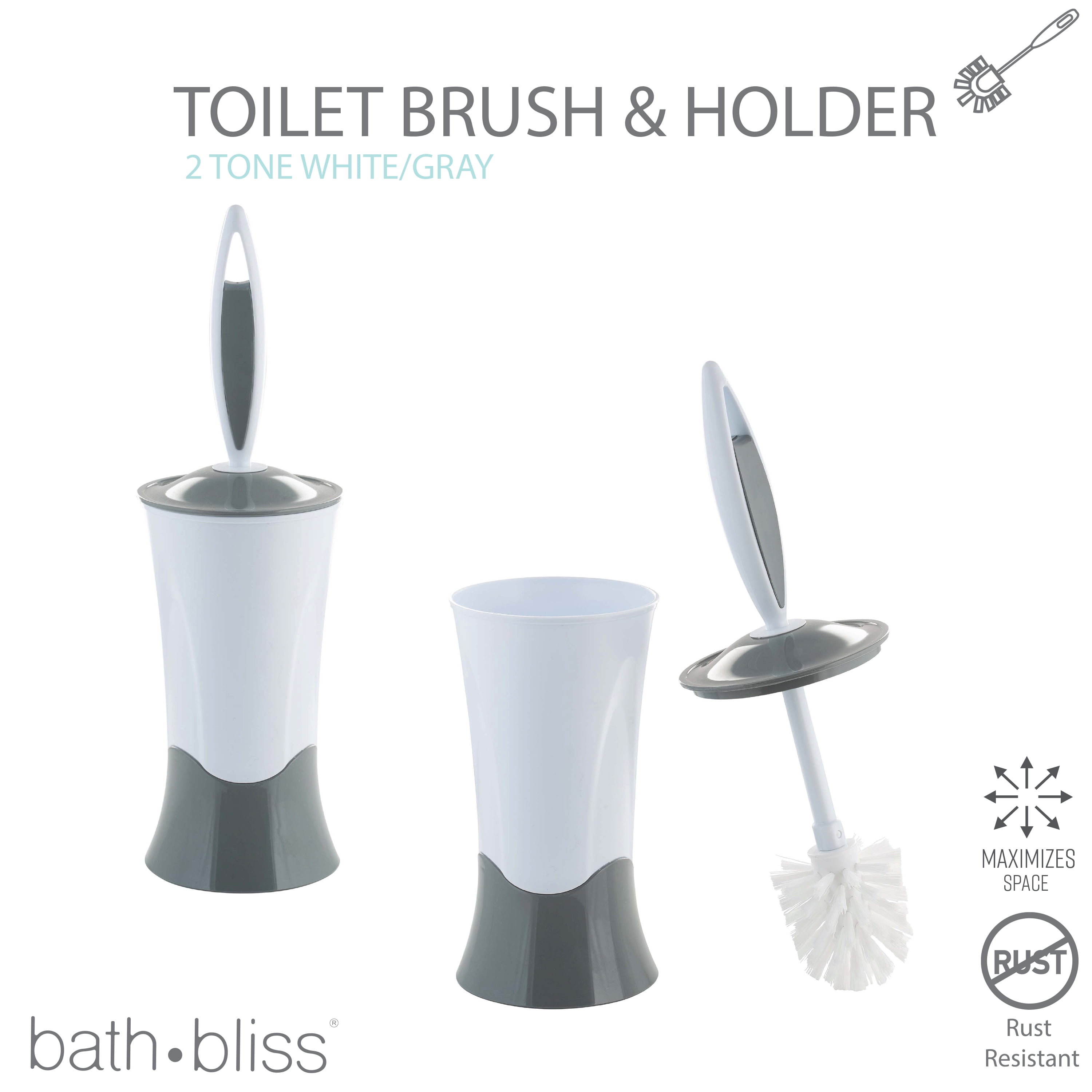 Bath Bliss 2 Pack Curve Design Toilet Brush and Holder, White