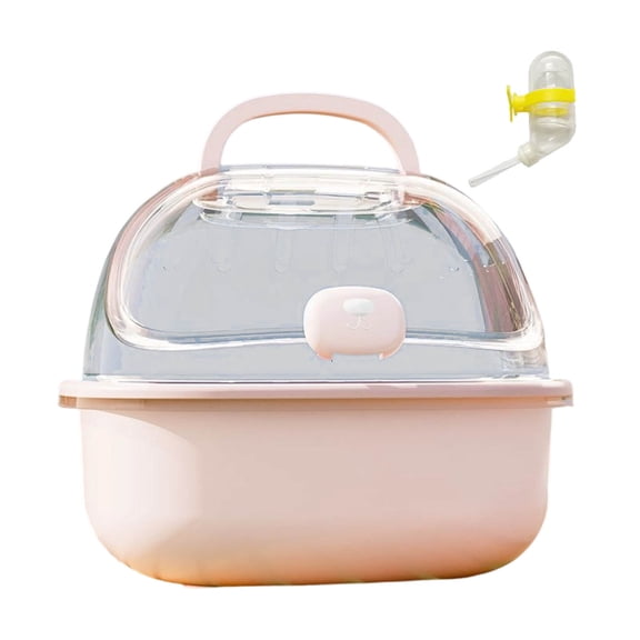 Portable Hamster Travel Carrier Cage with Water Bottle, Transparent Small Pet Outdoor Carry Case,Colour as Pictured