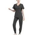 thumbnail image 1 of Ensemble de Jogging Médical pour Femmes Tenues d'Été 2 Pcs Uniforme Infirmier Manches Courtes Hauts Pantalons Cargo Uniformes de Travail, Noir, TG, 1 of 3