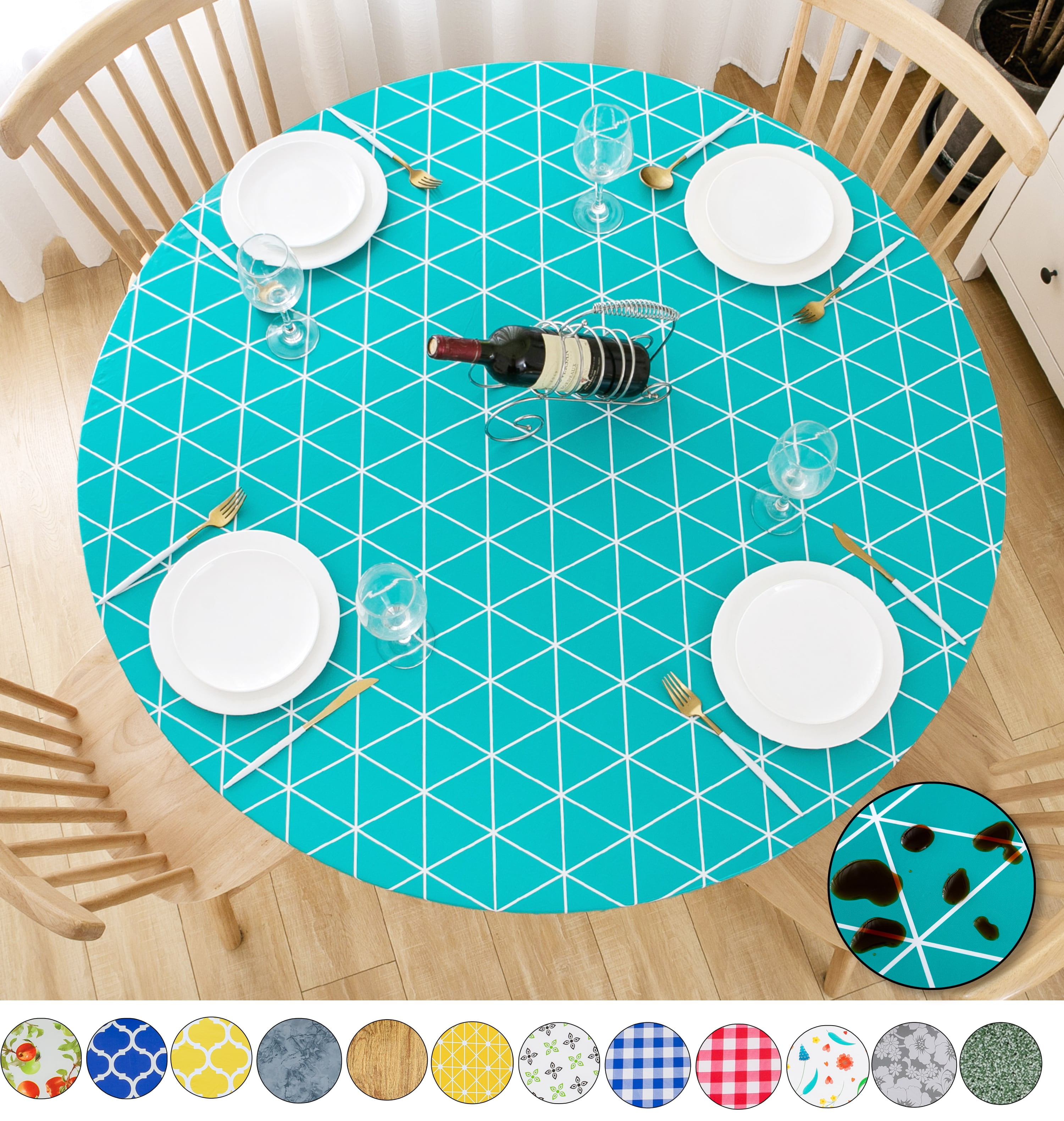 Patio Fenteer Indoor Outdoor Patio Round Fitted Vinyl Tablecloth Flannel Backing gray L Parties Spill Proof Wipeable Plastic Cover for Dining Table Elastic Edge