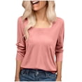 thumbnail image 3 of Oplxuo Long Sleeve Tops for Women Basic Solid Square Neck Versatile Loose T-Shirts Dressy Business Casual Blouses, 3 of 7