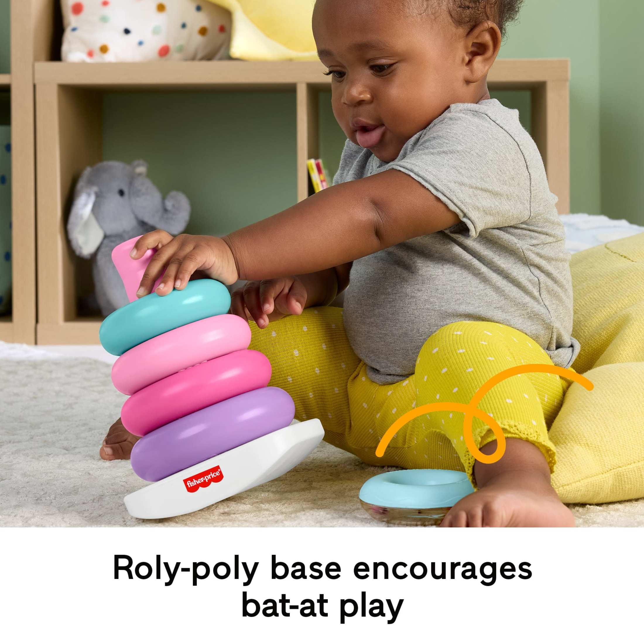 Fisher-Price Rock-a-Stack Pink Ring-Stacking Toy for Developmental Play for Baby & Toddler, Plastic