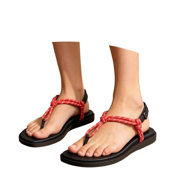 GPOECD Comfortable Flip Flops Summer Knot Thong Casual Flat Sandals Breathable Slippers for Women Red,7.5