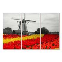Elephant Stock Windmill Tulip Pop Wall Art - Horizontal Multi Panel Canvas - Hallway Wall Decor - Nature Multi Panel - Red And Black Decor - 65" x 42"