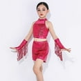 thumbnail image 5 of Mercatoo Kids Girls Sparkly Sequins Latin Outfit Crop Tops Shorts with Gloves 3 Piece Modern Jazz Cha Cha Dance Clothes Set, 5 of 8