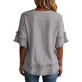 thumbnail image 5 of Womens Summer Gauze Tops Linen Raw Edge V Neck Short Sleeve and Hem Cotton Tunic Blouse Beach Vacation Tees, 3XL, 5 of 6