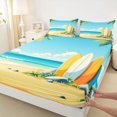 thumbnail image 4 of Castle Fairy Simple Pastel Surfboard Queen Sheets 4 Pieces,Seaside Palm Landscape Art Queen Sheet Sets,Gold Blue,1 Fitted Sheet,1 Flat Sheet and 2 Pillowcases, 4 of 6