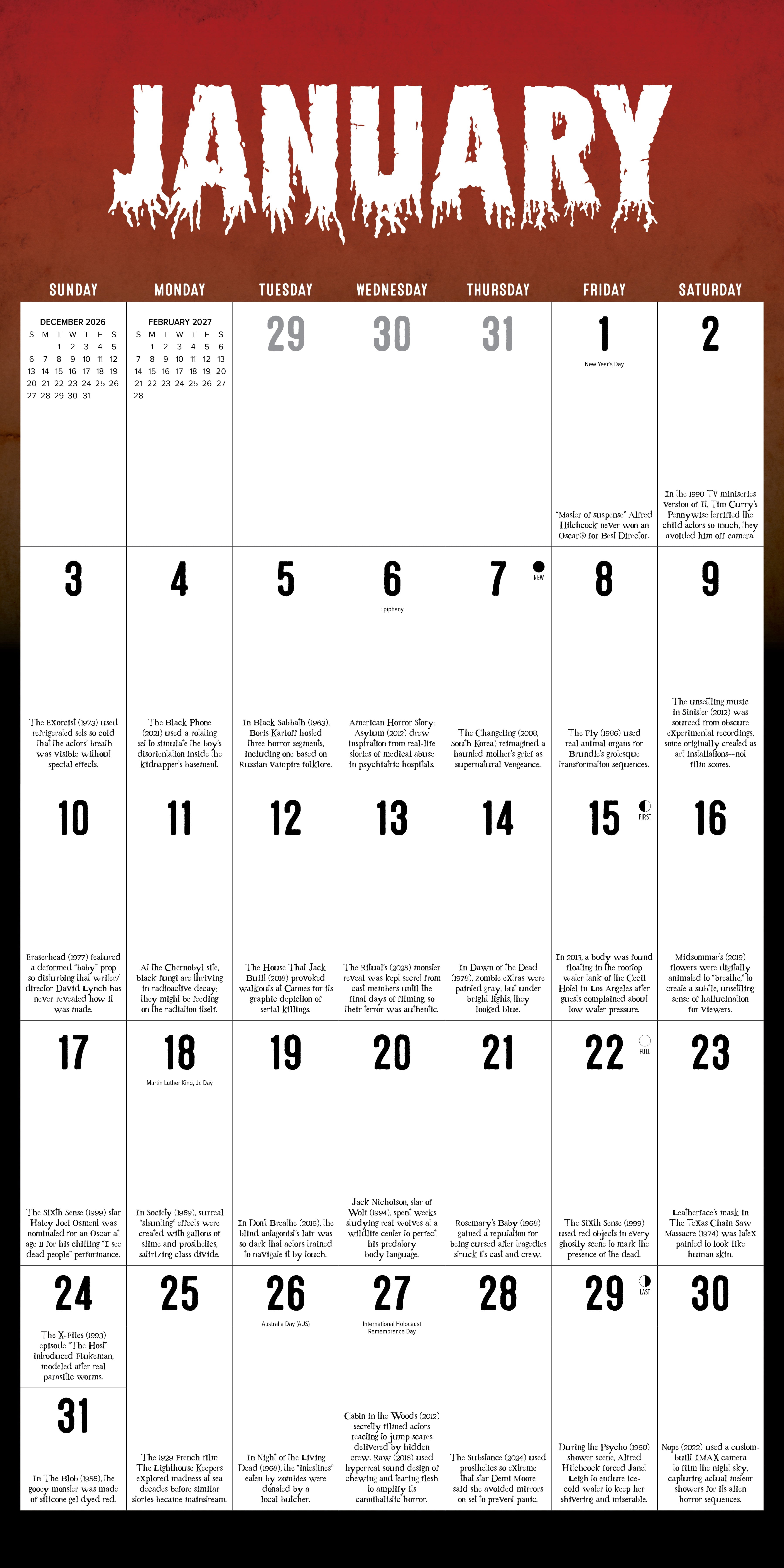 Willow Creek Press, Horror Trivia 2027 Wall Calendar
