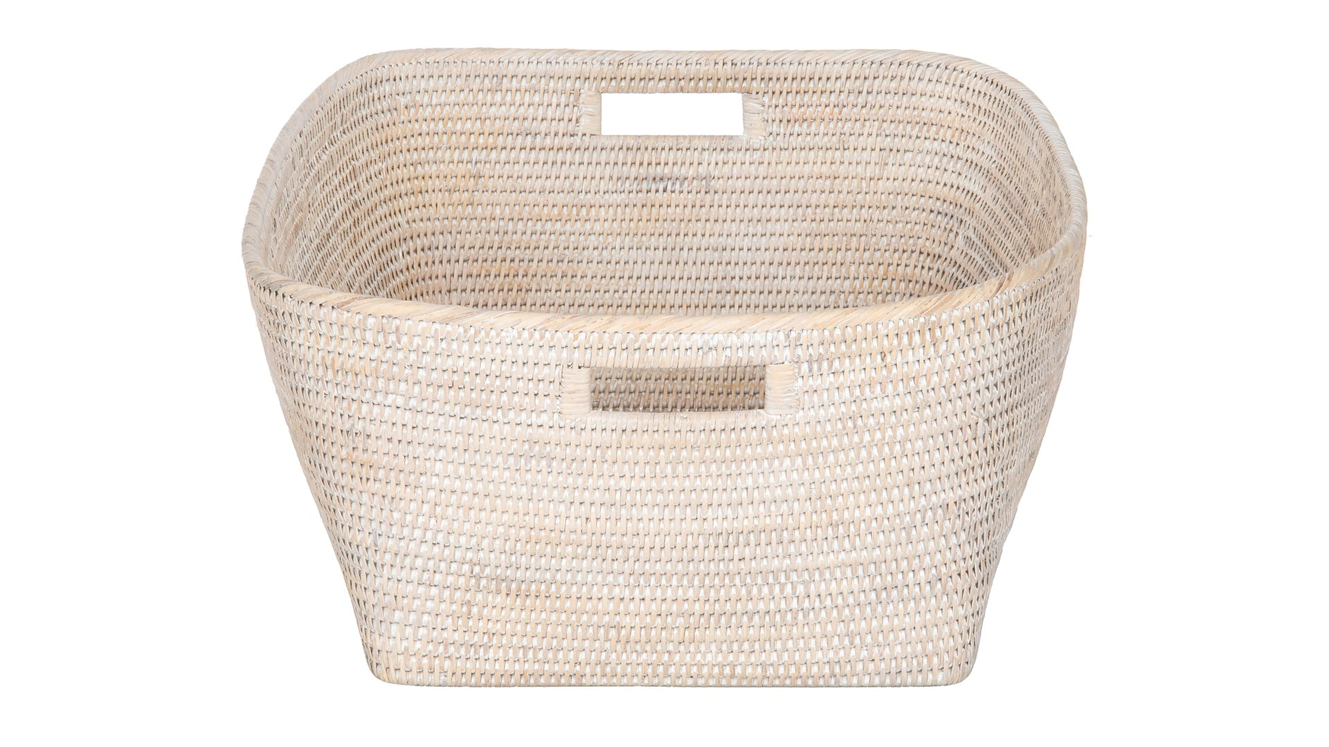 Kouboo La Jolla Oblong Storage Basket, Large, Wicker Basket, Decorative Storage, Rattan, Clear Lacquer Finish, White Wash