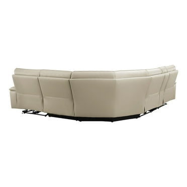 Lexicon Maroni 6-piece Contemporary Leather Modular Reclining Sectional in Beige