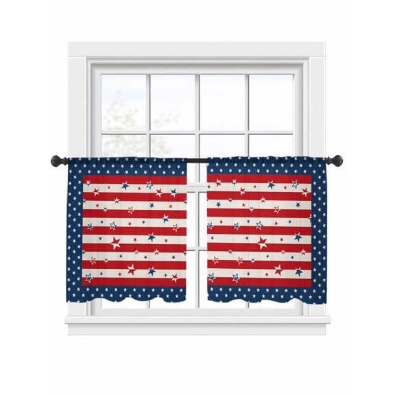 4th of July Sheer Curtains 2 Panels Set, USA Flag Star Patriot Blue Red Stripes Light Filtering Rod Pocket Voile Drapes, Window Sheer Curtains for Living Room/Bedroom, 52'' W x 45'' L