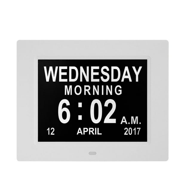 Horloge Numérique 8 Pouces LCD Temps Repas Rappel LED Jour Calendrier Réveil Nous Plug Blanc