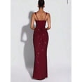 thumbnail image 5 of Dark Red (26003) Womens Slim-Fit Bodycon Evening Gown With Sequin Embellishment And Square Neck Spaghetti Straps, 5 of 5