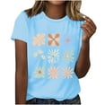 thumbnail image 2 of Womens Summer T-Shirts Floral Print Short Sleeve Base Tees Casual Loose Cute Tops for Teen Girls (S, Light Blue), 2 of 4