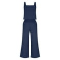 thumbnail image 4 of lmcalzta Linen Set for Women Sleeveless Square Neck Tank Top High Waisted Wide Leg Pants Casual 2 Piece Outfits, 4 of 6