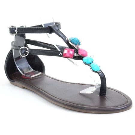 Gladiator Gemstone Thong Flat Flip-flop Sandal Black