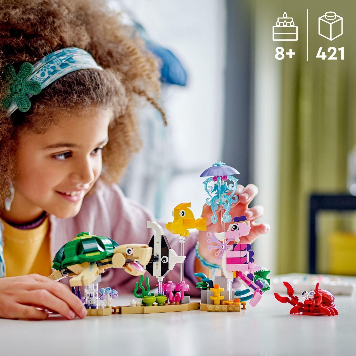 LEGO Creator 3 in 1 Sea Animals Toys Building Set for Kids, Transforms from Turtle to Fish Figures to Octopus and Squid Models, Birthday Gift Idea for Boys and Girls Ages 8 Years Old and Up, 31158, Includes 421 Pieces, Ages 8+