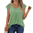 thumbnail image 2 of Tops de Encaje para Mujer, Camisas Plisadas de Corta, Verde L, 2 of 5
