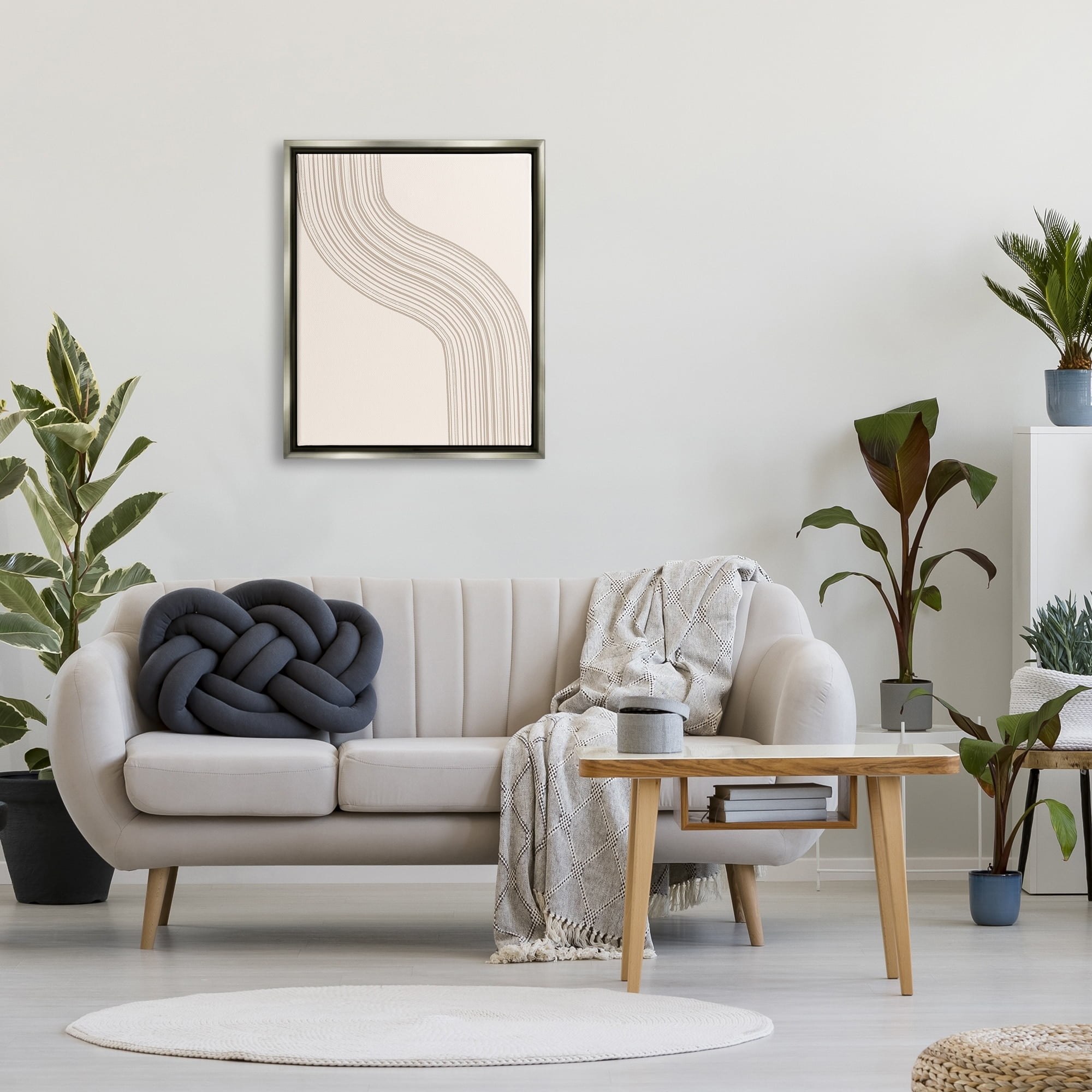 Stupell Industries Minimal Retro Curved Stripes Neutral Beige Tones Graphic Art Luster Gray Floating Framed Canvas Print Wall Art, Design by Lettered and Lined