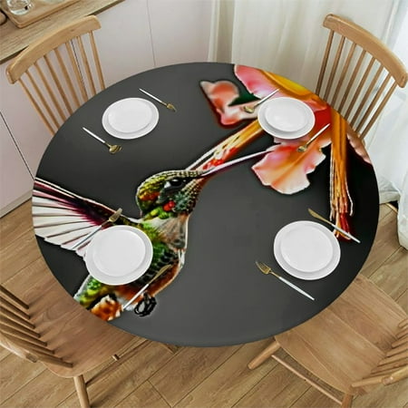 

Patifu Hummingbird Flower Black Background Round Table Cover Stain Resistant Washable Indoor Outdoor Tablecloth Kitchen Dining Wedding Parties 100% Polyester Fiber 38-42