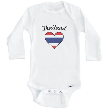 

Thai Flag Heart Thailand One Piece Baby Bodysuit (Long Sleeve) 3-6 Months White
