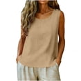 thumbnail image 3 of Kojanyu Women's Cotton Linen Sleeveless Crewneck Tank Top Casual Loose Fit Summer Blouse, 3 of 7