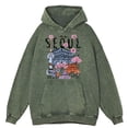 thumbnail image 4 of Sudadera con capucha holgada con diseño de ciudad de Seúl y paisaje hermoso, estilo retro desgastado, para hombre, moda urbana, 100 % algodón, informal, con capucha, 4 of 4