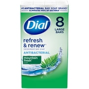 Dial Antibacterial Bar Soap, Refresh & Renew, Mountain Fresh, 4 oz, 8 Bars