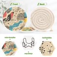 thumbnail image 4 of Yayeee 6 PCS Drink Coasters with Holder Set Woven Absorbent Round Tabletop Hot Pad, Blue Retro Print, 4 of 7