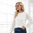 thumbnail image 5 of Blusas de moda para mujer Tops de punto sueltos casuales Jersey Camisas de manga larga de encaje ahuecadas （blanco）, 5 of 5
