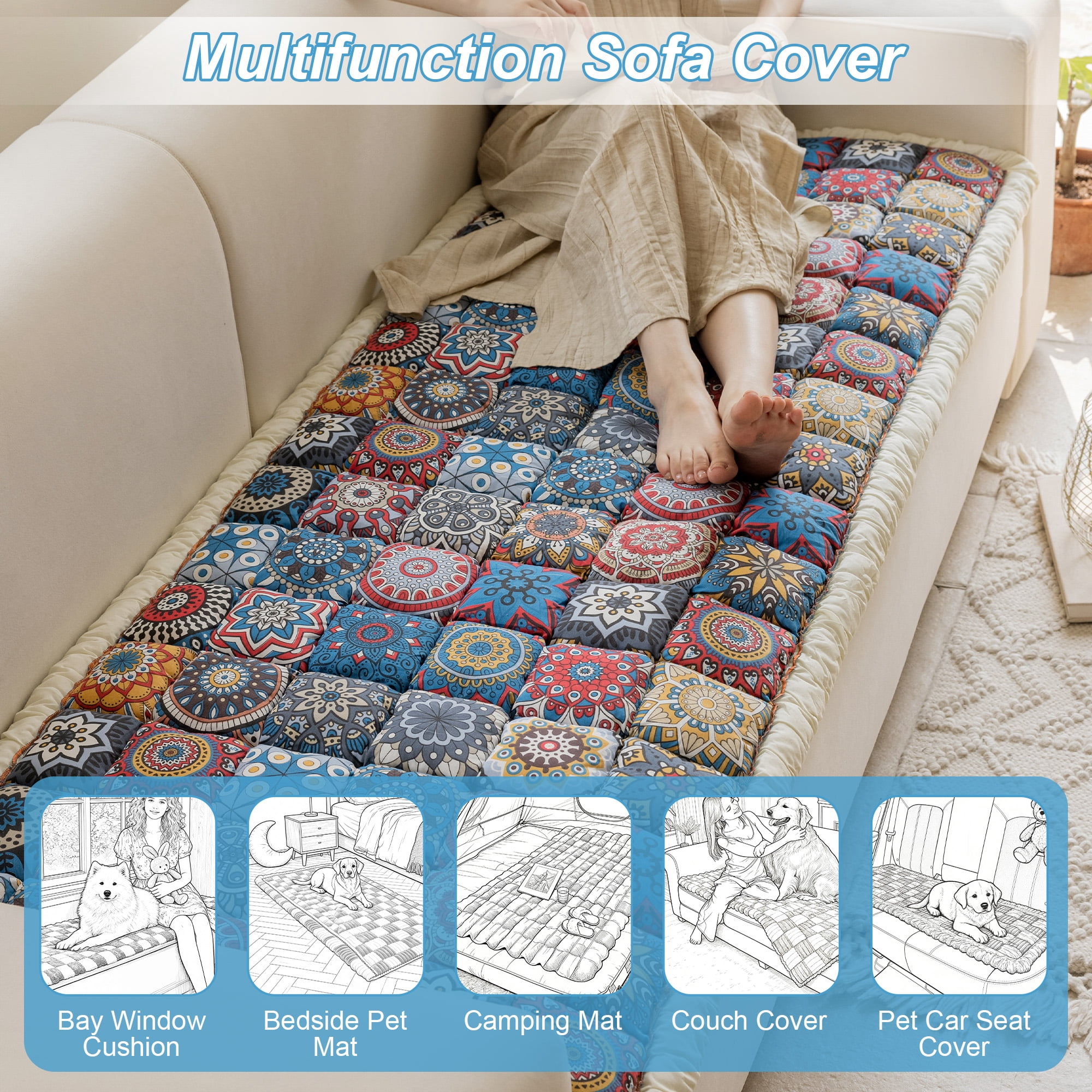 Sanmadrola Couch Cover Sofa Cover Slipcover Furniture Protector Washable Fuzzy Pet Couch Covers for Dog Cat Pet Non Slip 3 Cushion Couch Sofa Covers Bohemian Style