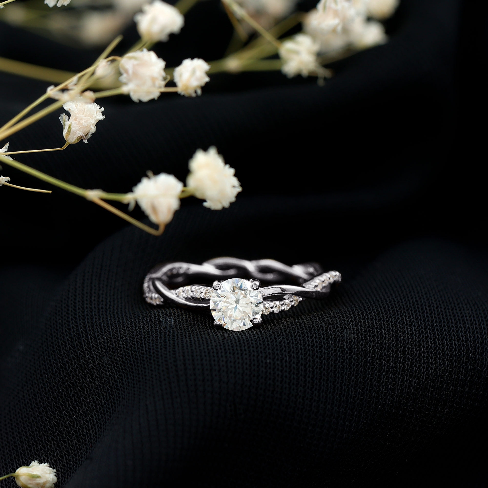 Rosec Jewels Moissanite Engagement Ring for Women - 1/2 Carat - Braided Ring - D-VS1 Quality Certified, 14K White Gold, US 8.00
