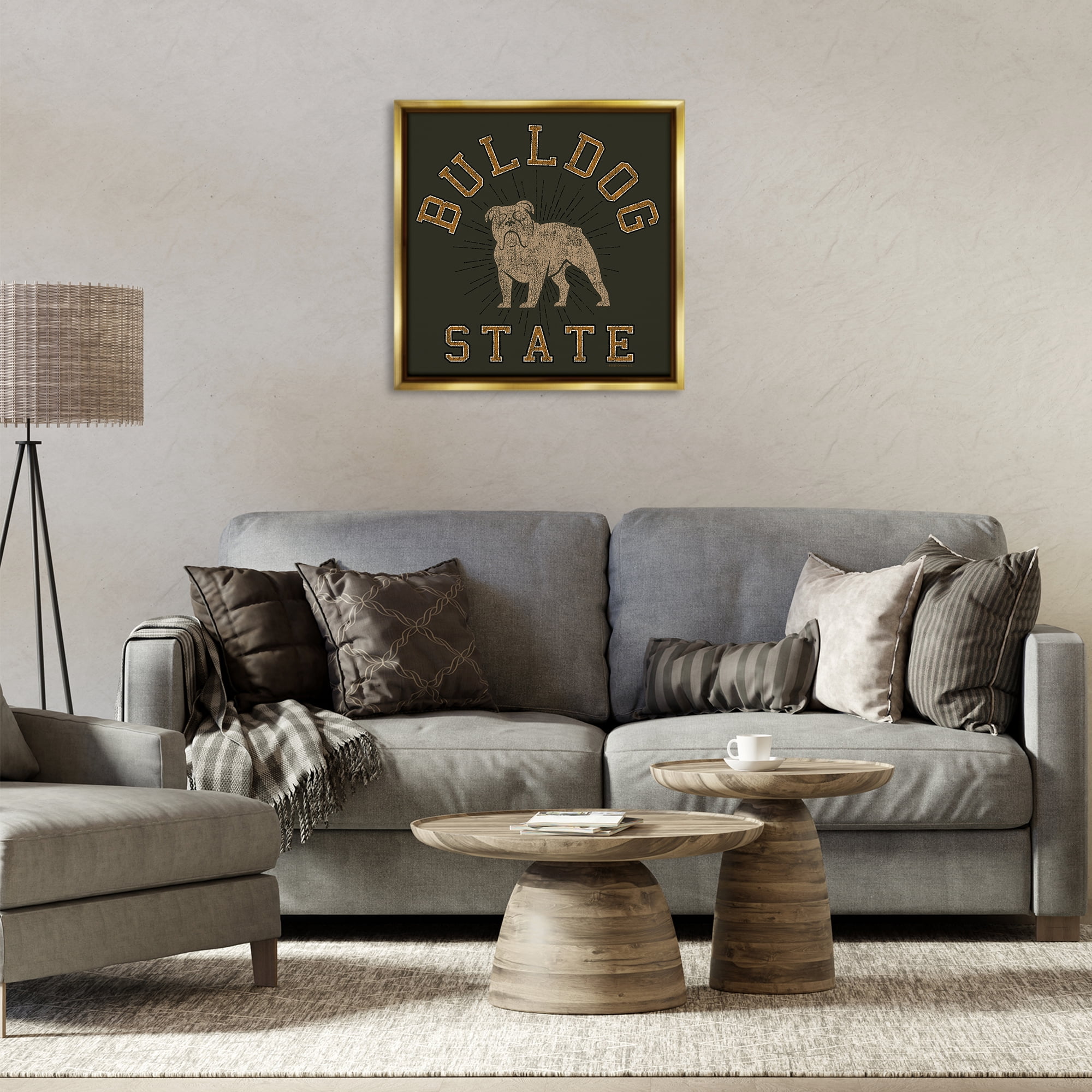 Stupell Industries Vintage Bulldog State Novelty & Humor Painting Gold Floater Framed Canvas Art Print Wall Art, 25 x 25