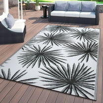 World Rug Gallery Floral Tropical Reversible Recycled Plastic Outdoor Rugs - BLACK 7'10"x10'