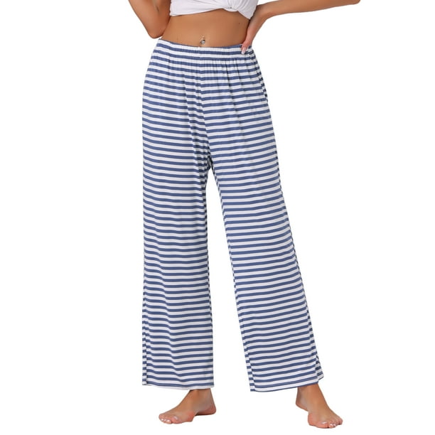 Pantalones de pijama de algodón para mujer INSPIRE CHIC con cintura elástica, sueltos, pantalones de lounge con bolsillos, pantalones de sudadera XL a rayas azules