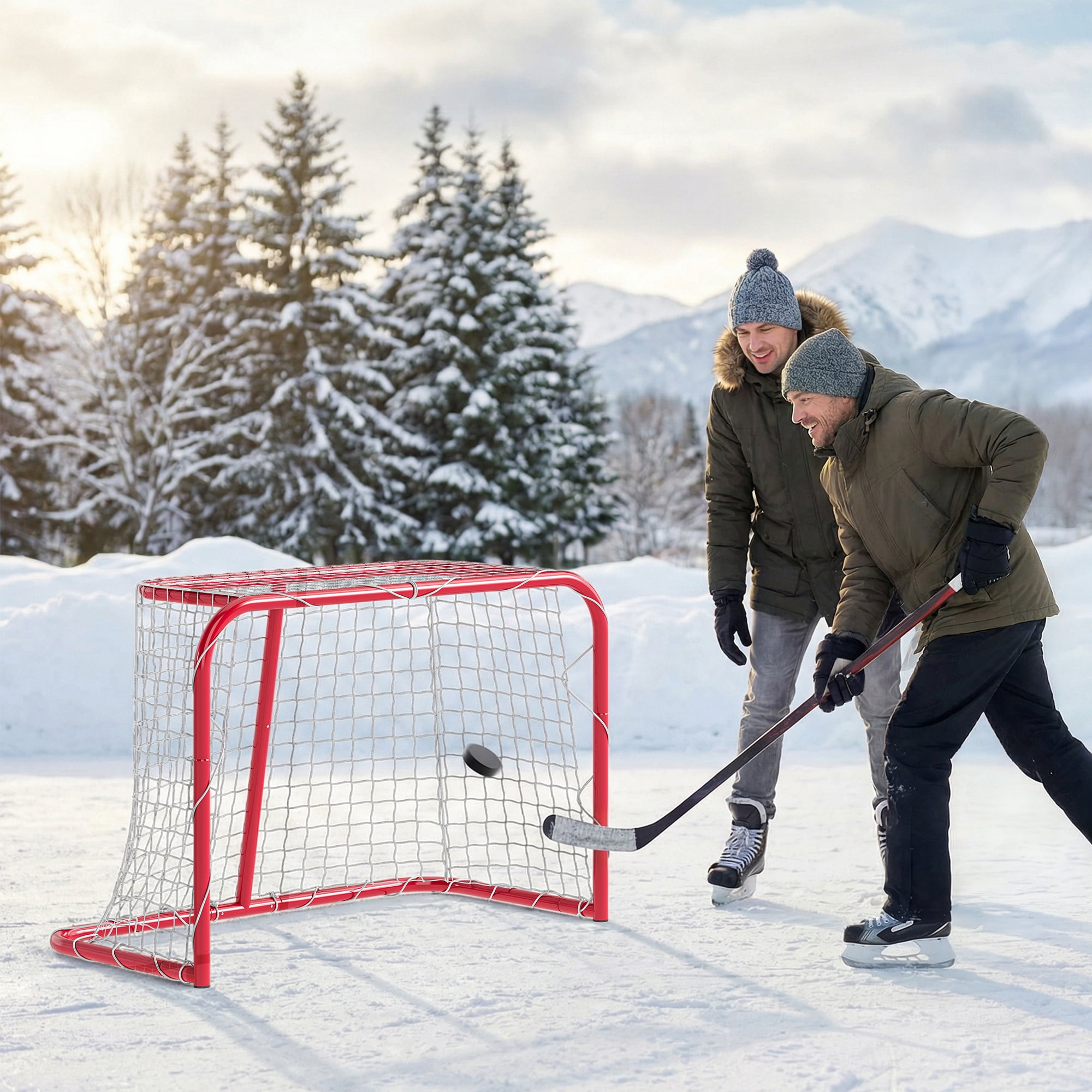 Soozier 35" x 18" Street Hockey Goal, Easy Setup Hockey Net with Metal Frame, Lightweight & Portable, Indoor & Outdoor Training Equipment