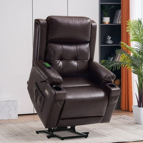 MCombo Large Triple Motor Power Lift Recliner Chair for Big and Tall Elderly, Faux Leather(Dark Brown)