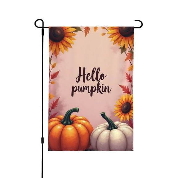 Fall Hello Pumpkin Small Decorative Garden Flag, Autumn Sunflower Maple Leaves Farmhouse Yard Lawn Outside Decor, Pink Buffalo Plaid Check Thanksgiving Outdoor Home Decoration 12.5x18 1 Flag