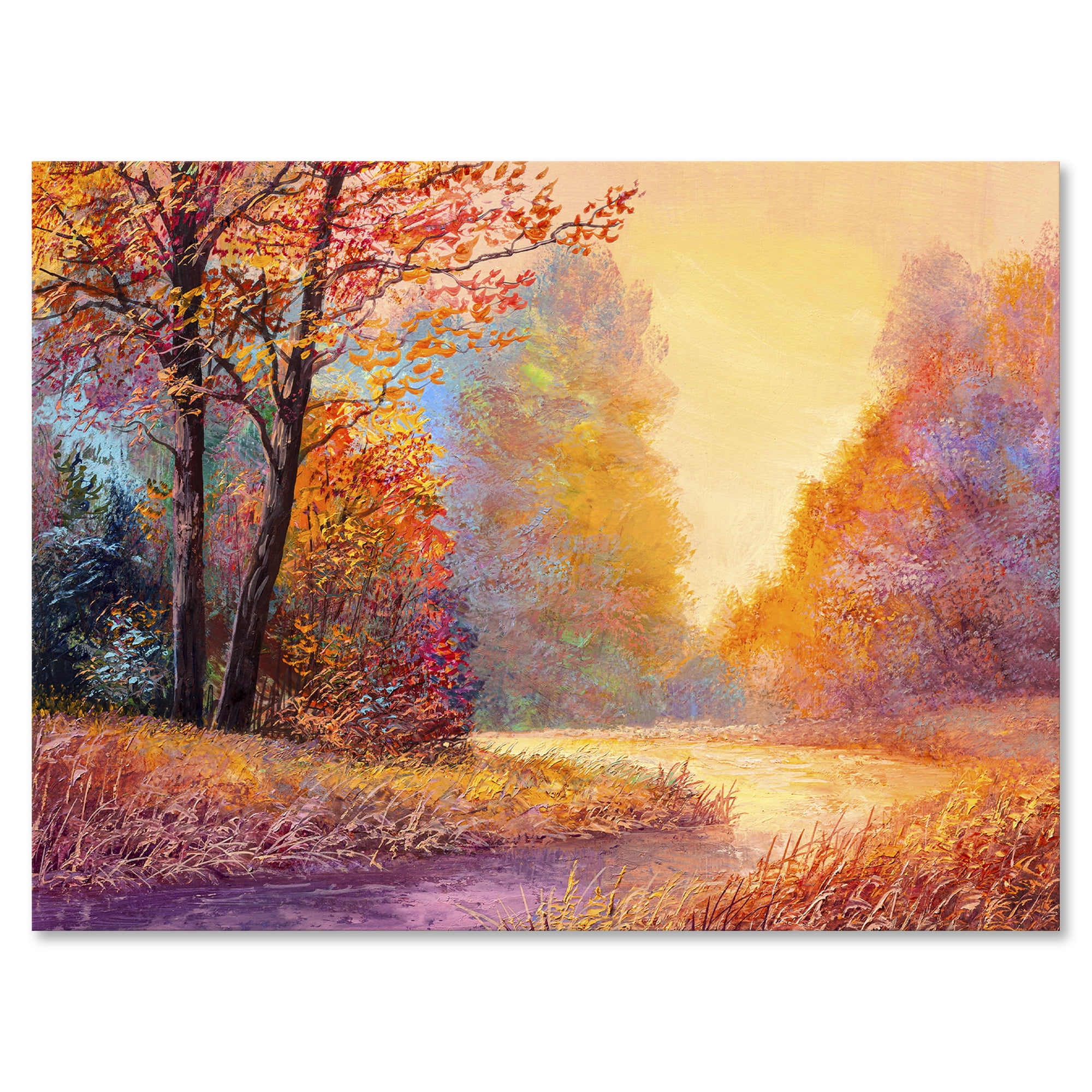 Red Fallen Leaves Forest Path Autumn Landscape Nature Art Poster 40"x24" 001 