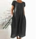 thumbnail image 5 of Vestido Lino Algodón Vestidos casuales de dama Moda Vestido de lino de algodón simple Tallas grandes (Gris oscuro 4XL) Kuymtek para Mujer Gris oscuro T S, 5 of 8