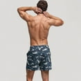 thumbnail image 4 of Men's Shark Print Swim Trunks with Camouflage Background Drawstring Waistband and Side Pockets - Small, Navy, 4 of 5