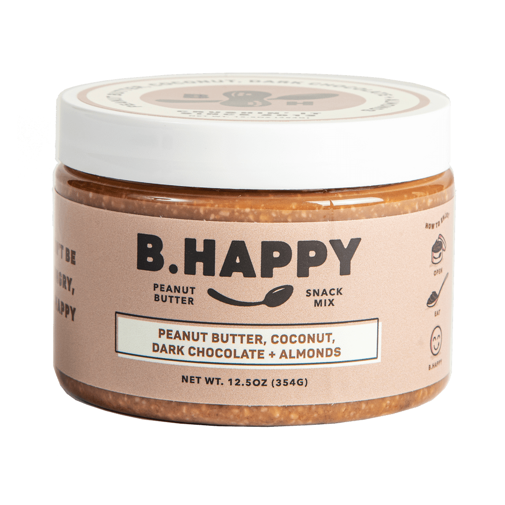 (2 pack) B Happy Peanut Butter, All Natural, Don't Worry - Coconut, Dark Chocolate, Almonds 12 oz.