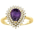 thumbnail image 1 of 14K Yellow Gold Natural Amethyst Ring Pear Shape 8x6 mm Diamond Accents, size 5.5, 1 of 3
