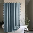 thumbnail image 2 of Zrodlmo Dusty Blue Scalloped Shower Curtain with Hooks, Waterproof Thick Linen Textured Fabric Bathroom Curtain, 72"x 72", 2 of 7