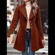 thumbnail image 5 of Abrigo de Invierno de Mezcla de Lana Color Camel para Mujer, Hasta la Rodilla, con Solapa y Muesca, Chaqueta de Abrigo con Botonadura Única Color Café M, 5 of 9