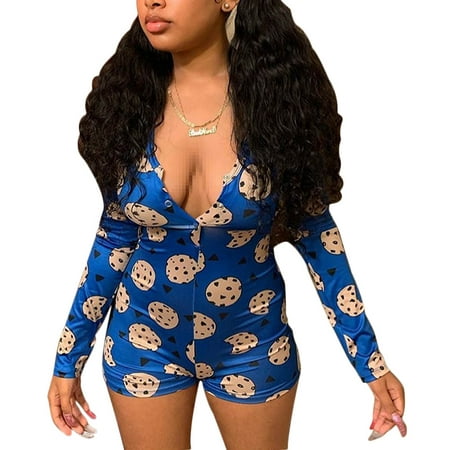 

Women Deep V Neck Romper Jumpsuit One-Piece Pajama Sexy Stretch Leotard Bodysuit Bodycon Short/Long Sleeve Overalls